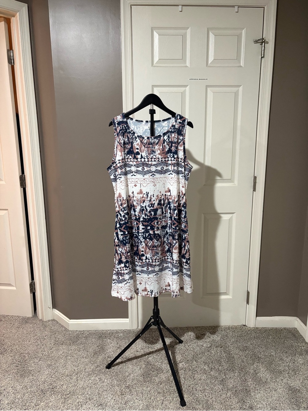 Geometric Print Sleeveless Fit & Flare Dress Size 1X